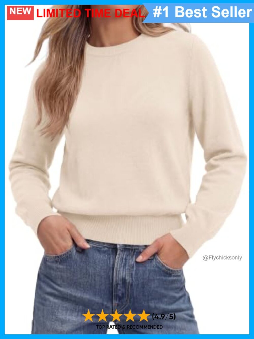 Women's Cropped Crew Neck Long Sleeve Knit Pullover Sweater